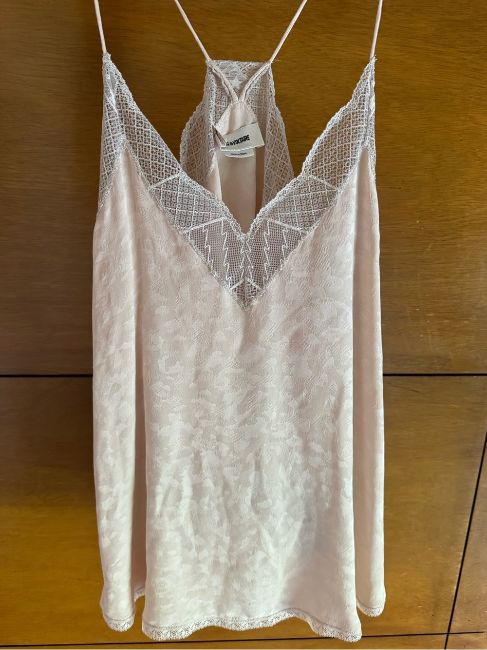 Zadig & Voltaire Christy Pale Pink Lace-Trim Satin Camisole